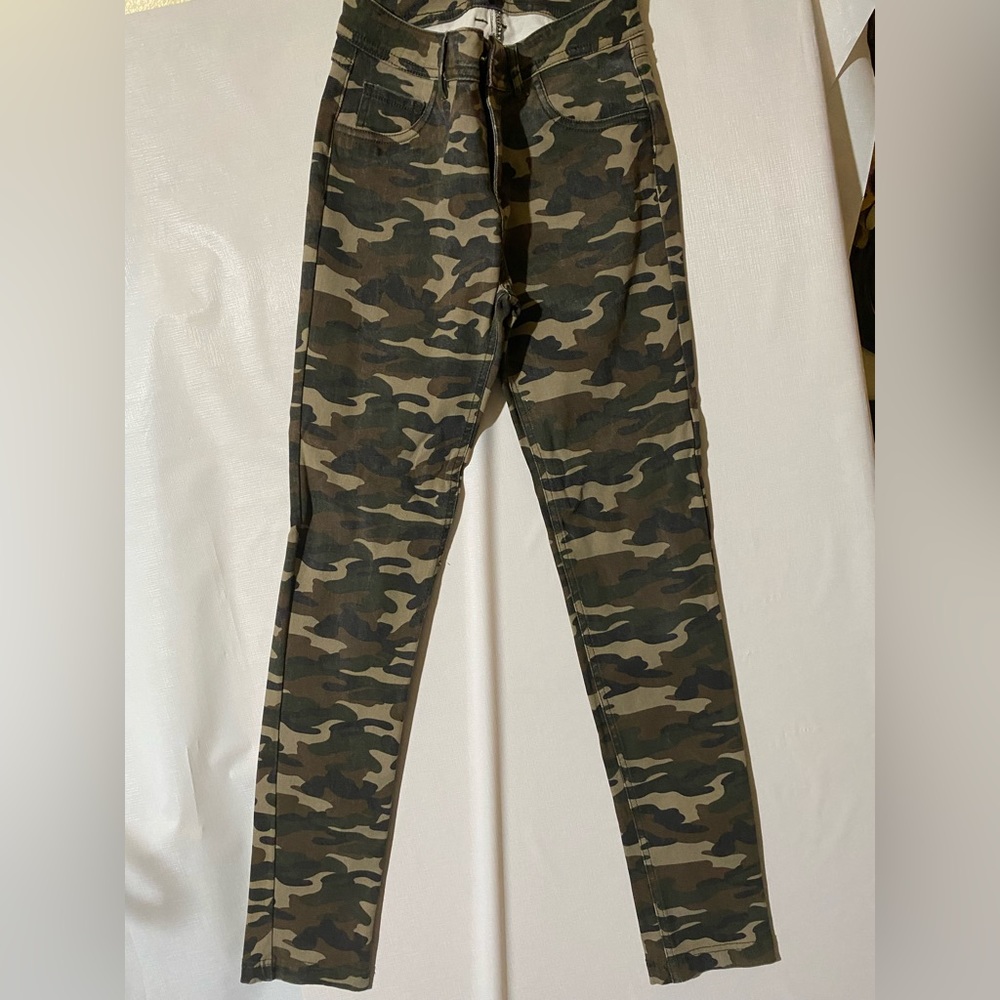 Labijou Womens Slim Skinny Jeggings green camoflage Stretch  S